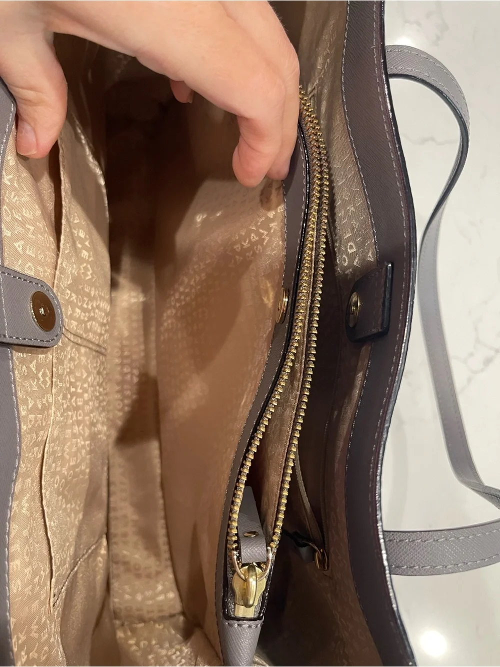 kate spade Gray Structured Saffiano Tote with Gold Plaque